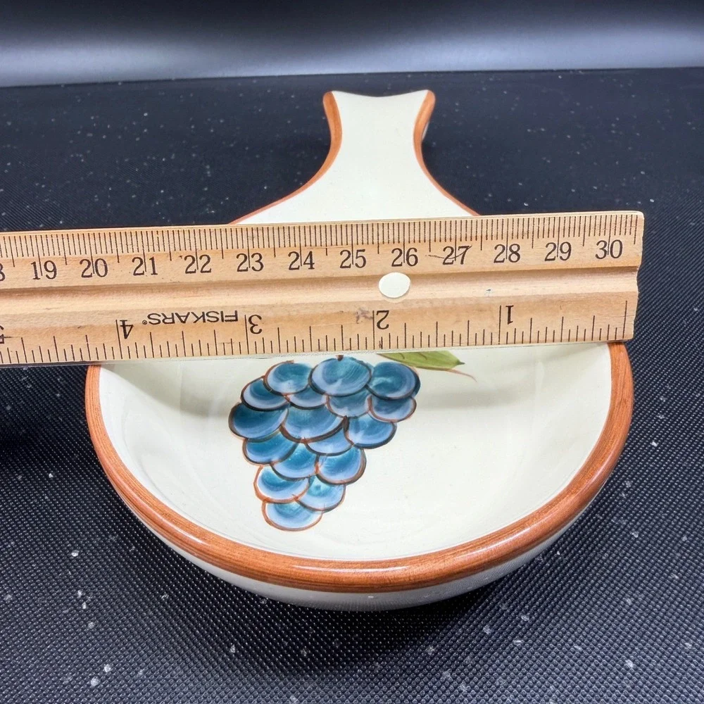 Around the Orchard HOME Ceramic Spoon Rest Blue Grapes Hand Painted Cream 8 Inch